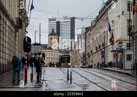 Rue Royale oder Koningsstraat zur Kirche Coudenberg und dem wallonischen parlament des COCOF im Stadtzentrum von Brüssel, Belgien, 24. Januar 2025 Stockfoto