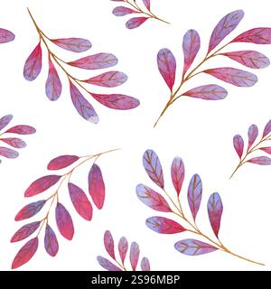 Nahtloses Aquarellmuster mit violetten Rosenbrunches. Stockfoto