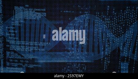 DNA-Strang- und Binärcodierung, Bild der wissenschaftlichen Datenverarbeitung Stockfoto