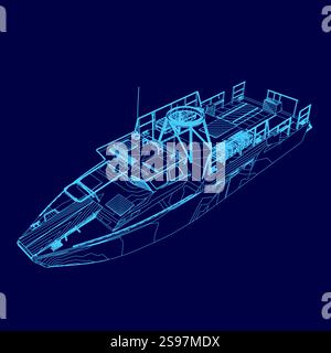 Blaues Boot mit einer Funkantenne oben. Das Boot wird blau dargestellt Stock Vektor