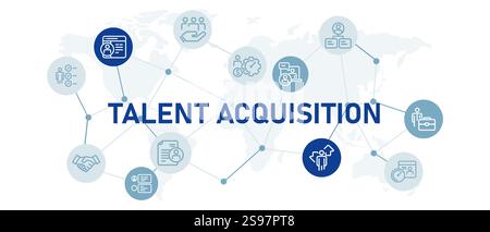Talent Acquisition Symbolgruppe mit Illustration Job Recruiting Firma Beschäftigung Einstellung Arbeit Suche Kandidat Qualifizierungsprozess Karriere Mensch Stock Vektor