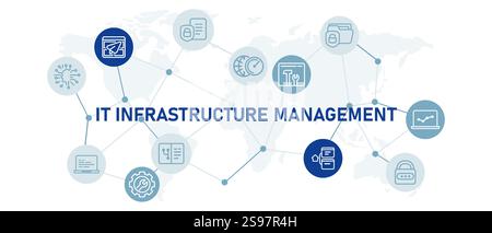 IT Infrastructure Management Symbol Technologie Verbindung Netzwerk Arbeit Datenverarbeitung Cybersicherheit Zugriff Datenbankinformationen Design Gliederung Stock Vektor