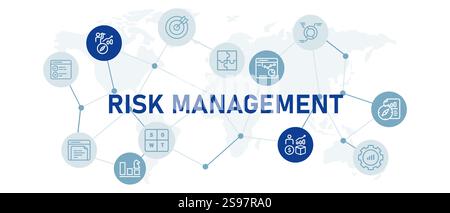 Risikomanagement-Symbol Festlegen der Wartbarkeit von Unternehmen Lösung Berichterstellung Problementwicklung System Finanzberatung Informationsanalyse Entwurfsskizze Stock Vektor