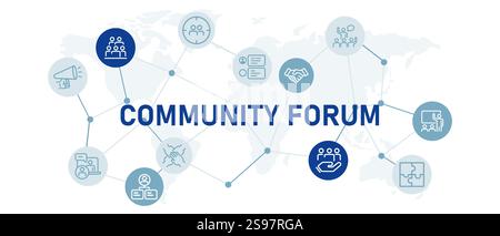 Community Forum Icon Set Kommunikation Einheit Gruppe Menschen Interaktion soziale Beziehungen Treffen Entwicklung Design Umrisssammlung Stock Vektor
