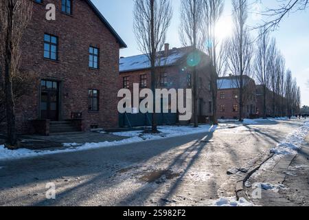 (250125) -- OSWIECIM, 25. Januar 2025 (Xinhua) -- dieses Foto vom 24. Januar 2025 zeigt einen Blick auf das Konzentrationslager Auschwitz in Oswiecim, Polen. Der 80. Jahrestag der Befreiung des Konzentrationslagers Auschwitz fällt am 27. Januar 2025. Das Vernichtungslager des Zweiten Weltkriegs wurde 1940 von den Nazis gegründet. Schätzungen zufolge sind im Lager mindestens 1,1 Millionen Menschen ums Leben gekommen. Das Konzentrationslager wurde am 27. Januar 1945 von der sowjetischen Armee befreit, einem Tag, der zum Internationalen Holocaust-Gedenktag wurde. (Xinhua/Zhang Kun) Stockfoto