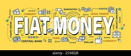 Fiat Money . Wort- und Umrisssymbol auf einfarbigem Hintergrund . Kryptowährungskonzept . Vektor . Editierbarer Schlaganfall. Stock Vektor