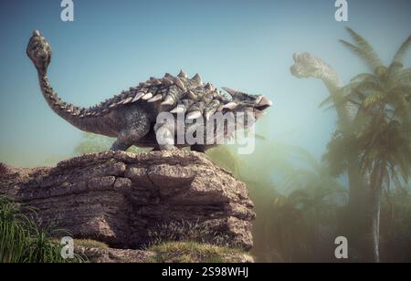 Ankylosaurus in der Natur. Dies ist eine 3D-Darstellung Stockfoto