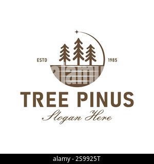 Kiefer Fichte Tanne Hemlock Tanne Nadelholz Nadelholz Fichte Lärche Kiefer Baum Wald Vintage Retro Hipster Vektor Logo Design Vorlage Stock Vektor