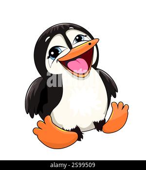 Niedlicher Zeichentrickpinguin auf weißem Hintergrund. Stock Vektor