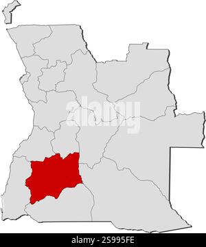 Karte von Angola mit den Provinzen, Huíla ist hervorgehoben. Stock Vektor