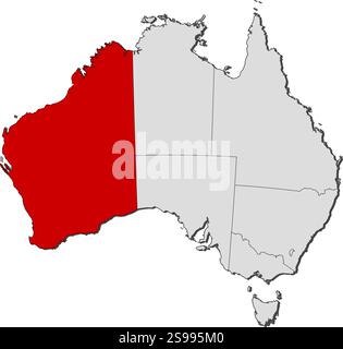 Karte von Australien mit den Provinzen, Western Australia ist hervorgehoben. Stock Vektor