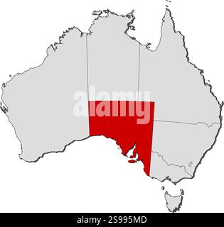 Karte von Australien mit den Provinzen, South Australia ist hervorgehoben. Stock Vektor