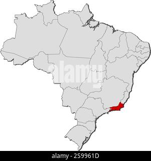 Karte von Brasilien mit den Provinzen, Rio de Janeiro ist hervorgehoben. Stock Vektor