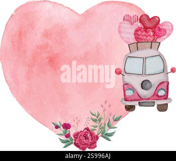 Aquarellflorales Herz Vektor, valentinstag Aquarellflorales rosa Herz Vektor Stock Vektor