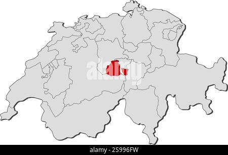 Karte von Swizerland mit den Provinzen, Obwalden ist hervorgehoben. Stock Vektor