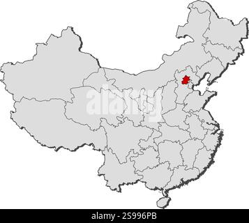 Karte von China mit den Provinzen, Peking ist hervorgehoben. Stock Vektor