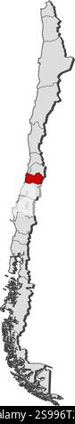 Politische Landkarte von Chile mit mehreren Regionen wo O'Higgins markiert ist. Stock Vektor