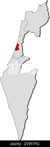 Karte von Israel mit den Provinzen, Tel Aviv ist hervorgehoben. Stock Vektor