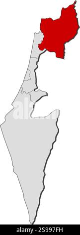 Karte von Israel mit den Provinzen, nördlicher Bezirk ist hervorgehoben. Stock Vektor