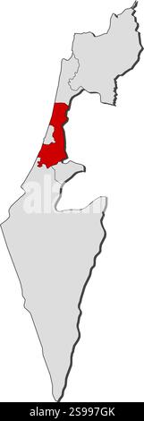 Karte von Israel mit den Provinzen, Central District ist hervorgehoben. Stock Vektor