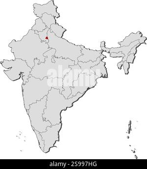 Karte von Indien mit den Provinzen, National Capital Region ist hervorgehoben. Stock Vektor