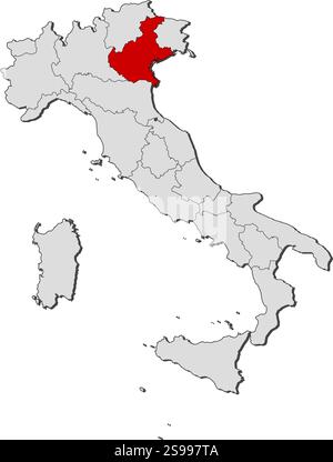 Karte von Italien mit den Provinzen, Veneto ist hervorgehoben. Stock Vektor