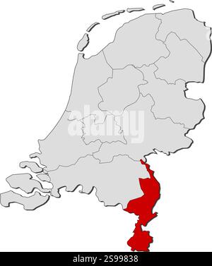 Karte der Niederlande mit den Provinzen, Limburg ist hervorgehoben. Stock Vektor