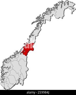 Karte von Norwegen mit den Provinzen, Nord-Trøndelag ist hervorgehoben. Stock Vektor