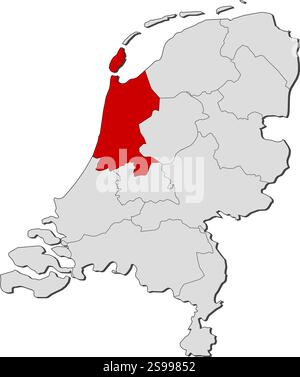 Karte der Niederlande mit den Provinzen, Nordholland ist hervorgehoben. Stock Vektor