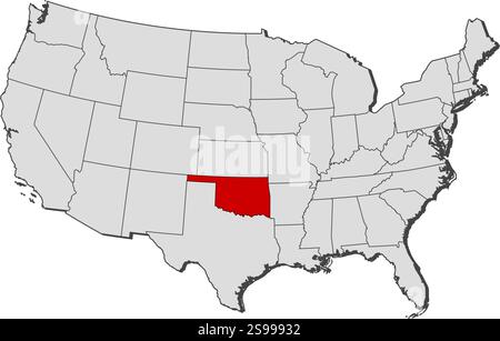Karte der Vereinigten Staaten mit den Provinzen Oklahoma ist hervorgehoben. Stock Vektor