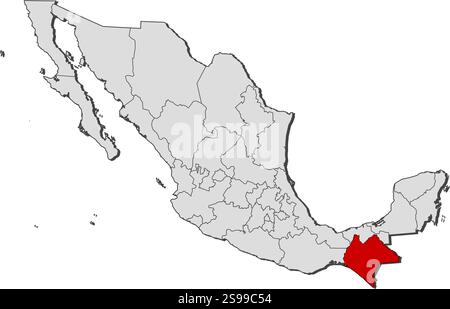 Karte von Mexiko mit den Provinzen, Chiapas ist hervorgehoben. Stock Vektor