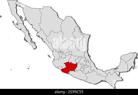 Karte von Mexiko mit den Provinzen, Michoacan ist hervorgehoben. Stock Vektor