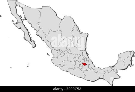 Karte von Mexiko mit den Provinzen, Tlaxcala ist hervorgehoben. Stock Vektor