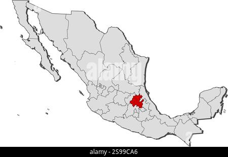 Karte von Mexiko mit den Provinzen, Hidalgo ist hervorgehoben. Stock Vektor