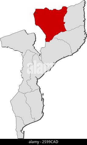 Karte von Mosambik mit den Provinzen, Niassa ist hervorgehoben. Stock Vektor