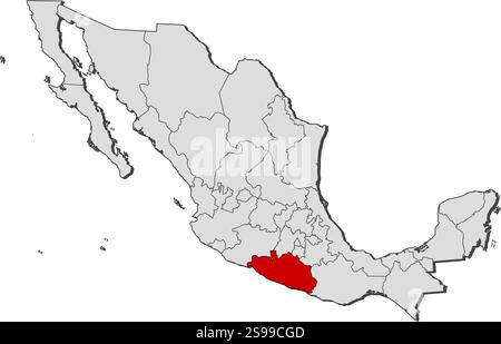 Karte von Mexiko mit den Provinzen, Guerrero ist hervorgehoben. Stock Vektor
