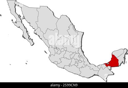 Karte von Mexiko mit den Provinzen, Campeche ist hervorgehoben. Stock Vektor