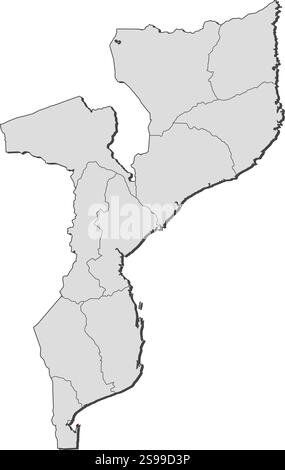 Karte von Mosambik mit den Provinzen, Maputo ist hervorgehoben. Stock Vektor