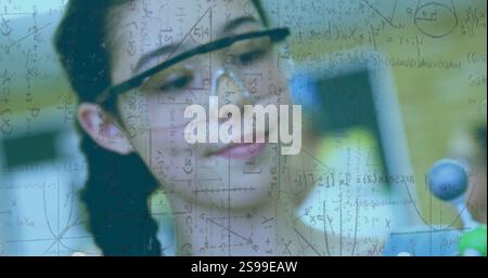 Wissenschaftliche Formeln und molekulares Strukturbild über den Menschen im Labor Stockfoto