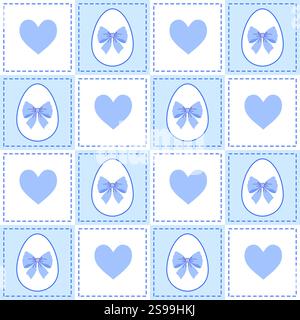 Nahtloses Muster mit Eiern und blauen Herzen Stock Vektor