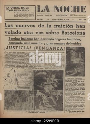 España. Guerra Civil (1936-1939). Portada del Periódico La Noche. Barcelona, marzo de 1937. Stockfoto