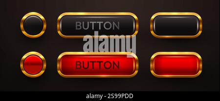 Luxuriöser Knopfsatz. Glänzende goldfarbene Knöpfe. Vektorabbildung Stock Vektor