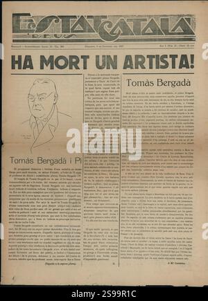 España. Guerra Civil (1936-1939). Portada del Periódico ESTAT Català. Reus, septiembre de 1937. Stockfoto