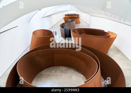 Richard Serra, The Matter of the Time, 1994-2005, Guggenheim Museum, Bilbo-Bilbao, Biskaya, Baskenland, Spanien. Stockfoto