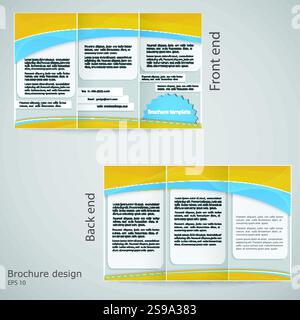 Dreifach gefaltetes Broschürendesign. Broschürenschablone in Gelb und Blau Stock Vektor