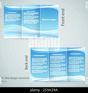 Dreifach gefaltetes Broschürendesign. Broschürenschablone in Blau und weiß Stock Vektor