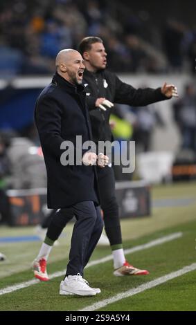 Torfeierungstrainer Christian Ilzer TSG 1899 Hoffenheim Gesture Gesture Europa League, PreZero Arena, Sinsheim, Baden-Württemberg, Deutschland, Europa Stockfoto