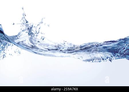 Nahaufnahme eines Wassersprühers, der eine Blume vor weißem Hintergrund bildet Stockfoto