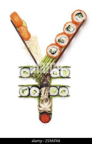 Ein stiller Yen-Schild aus Sushi Stockfoto