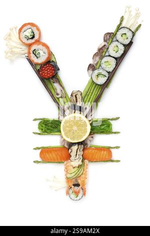 Ein Stillleben mit einem Sushi-Yen-Zeichen Stockfoto